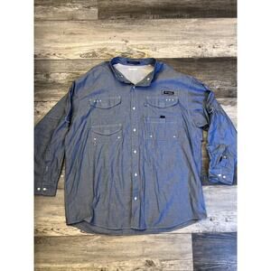 Columbia PFG Shirt Men 2XL Blue Super Bonehead Long Sleeve Vented Fishing Pocket